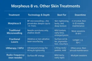 How Often Can I have Morpheus 8? 2 Table to show benefits of Morpheus 8 Nuneaton compared to other skin treatments